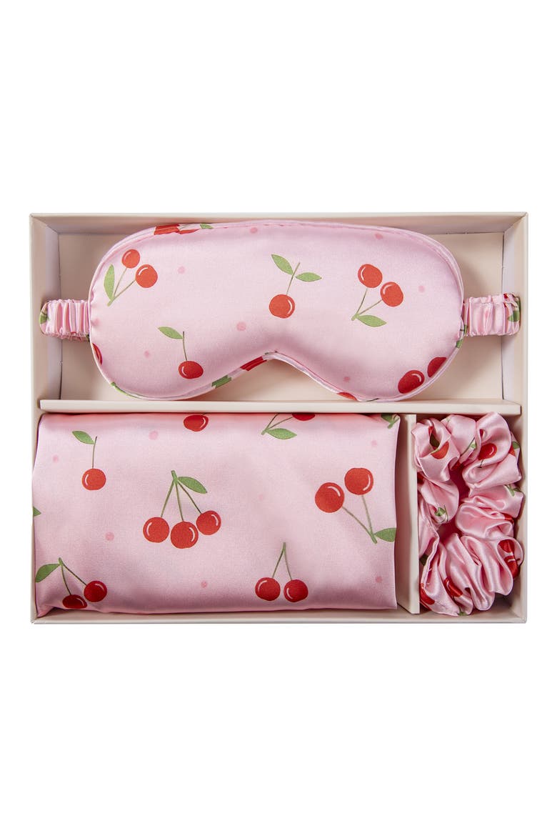 Satin Eye Mask, Scrunchie & Pillowcase Set, Alternate, color, CHERRY