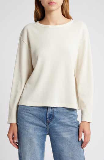 Shrunken Crop Boxy Thermal Crewneck Top