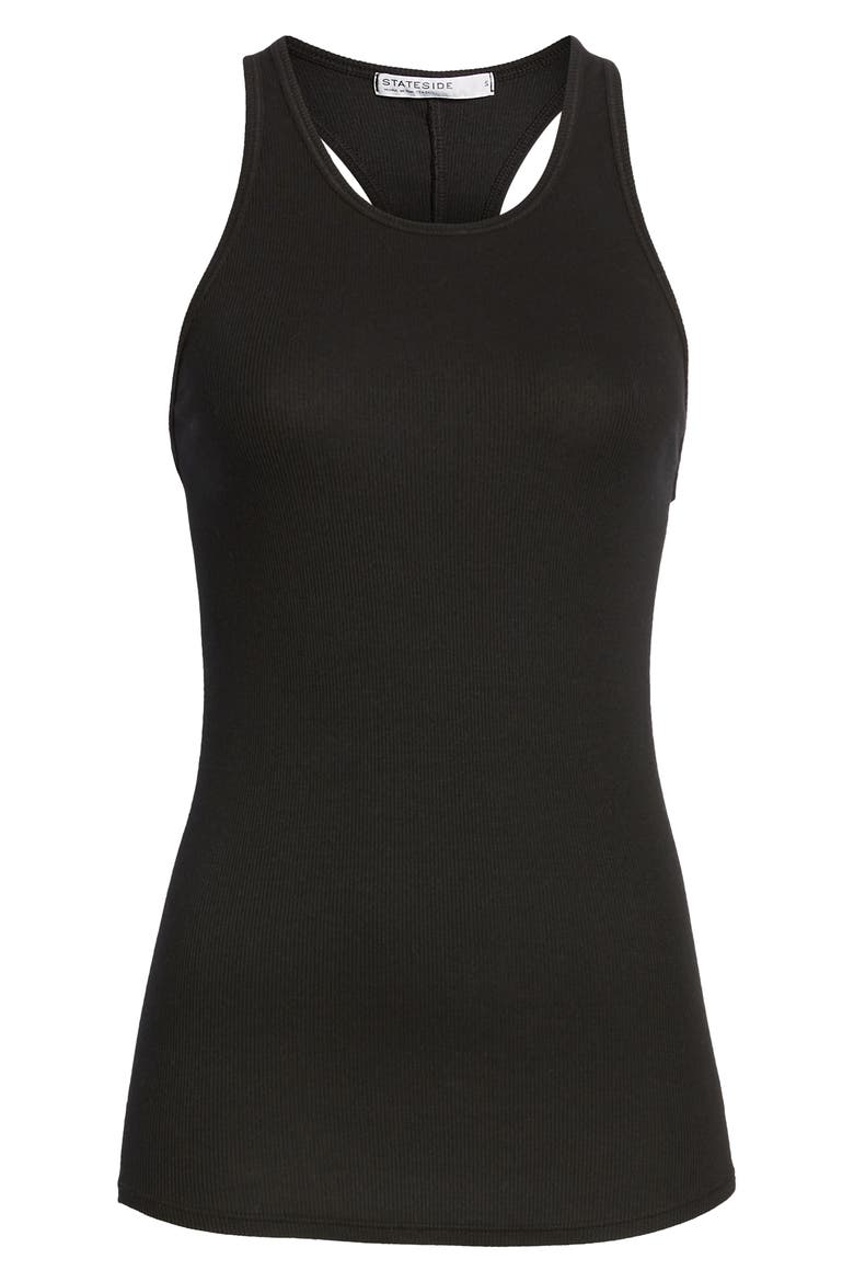 Rib Knit Racerback Tank, Alternate, color, BLACK