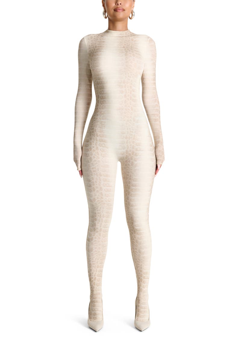 Animal Print Closed Toe Jumpsuit, Main, color, BONE CROC