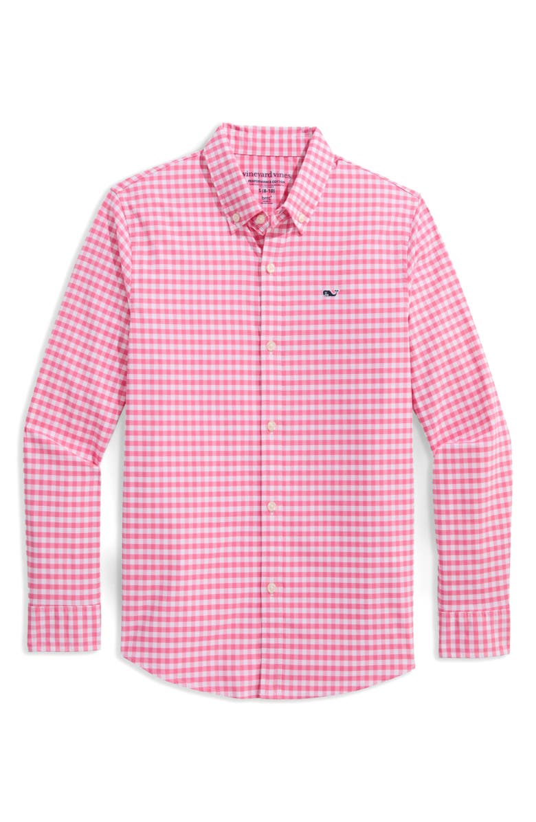 vineyard vines Kids' On-The-Go brrrº Gingham Button-Down Shirt, Main, color,
