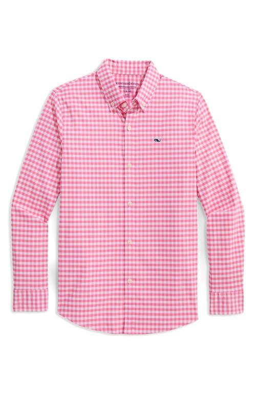 Vineyard Vines Kids' On-the-go Brrrº Gingham Button-down Shirt In Pink