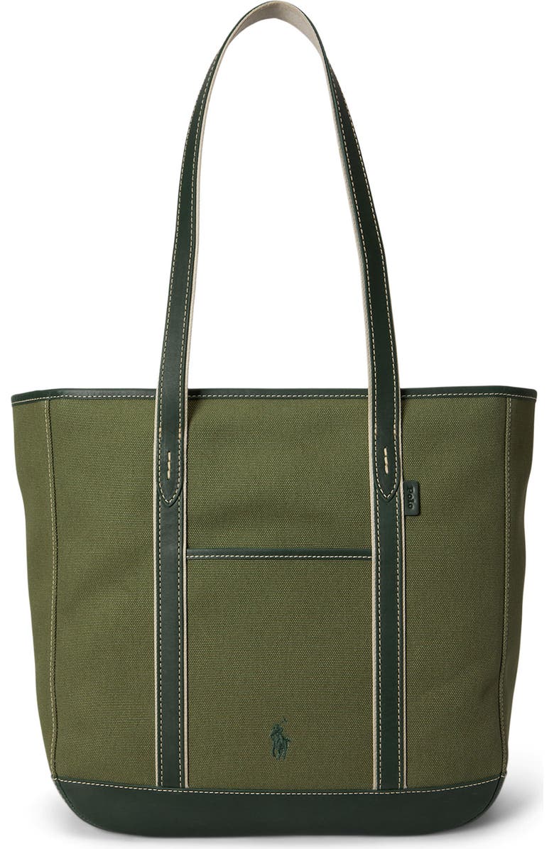 Polo Ralph Lauren Medium Canvas & Leather Tote, Main, color, Light Sage/ Olive
