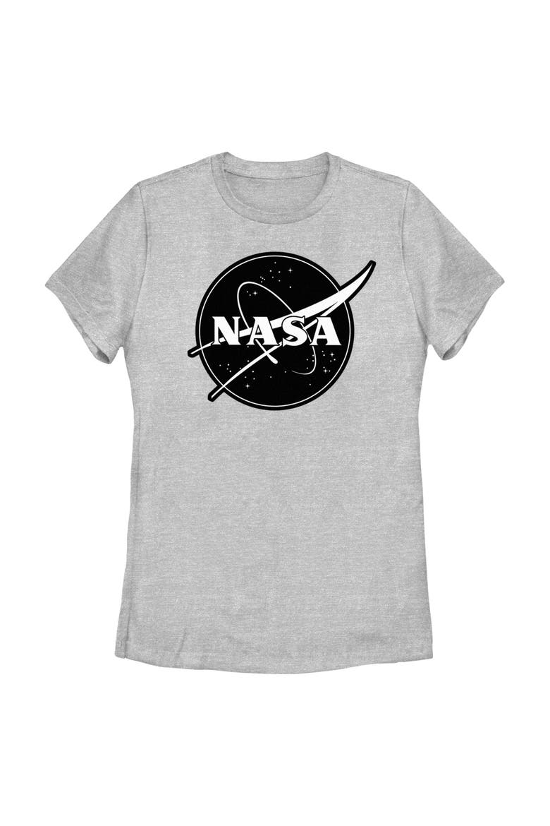 Junior's NASA Black and White Logo  Graphic T-Shirt, Main, color, Athletic Heather