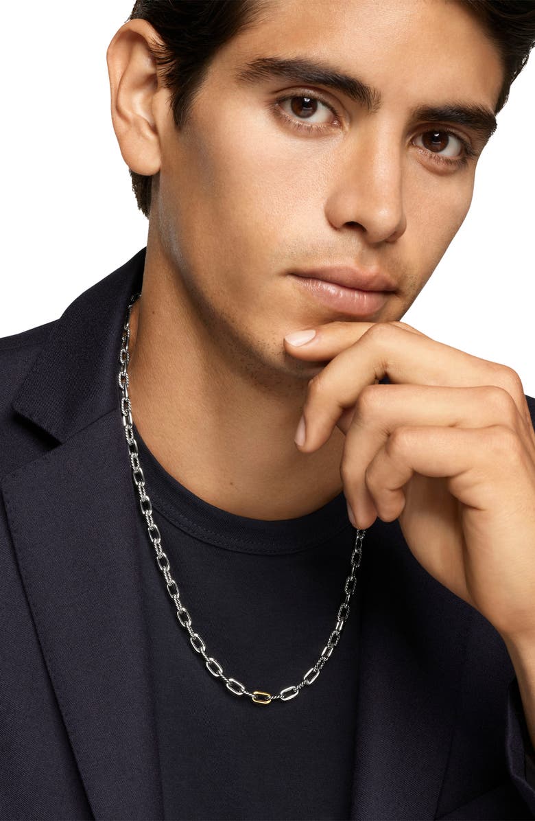 David Yurman Men's DY Madison<sup>®</sup> Chain Necklace in Sterling Silver with 18K Yellow Gold, 6mm, Alternate, color, Silver