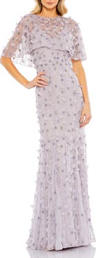 Mac Duggal Women's Embellished Illusion Cape Sleeve Trumpet Gown