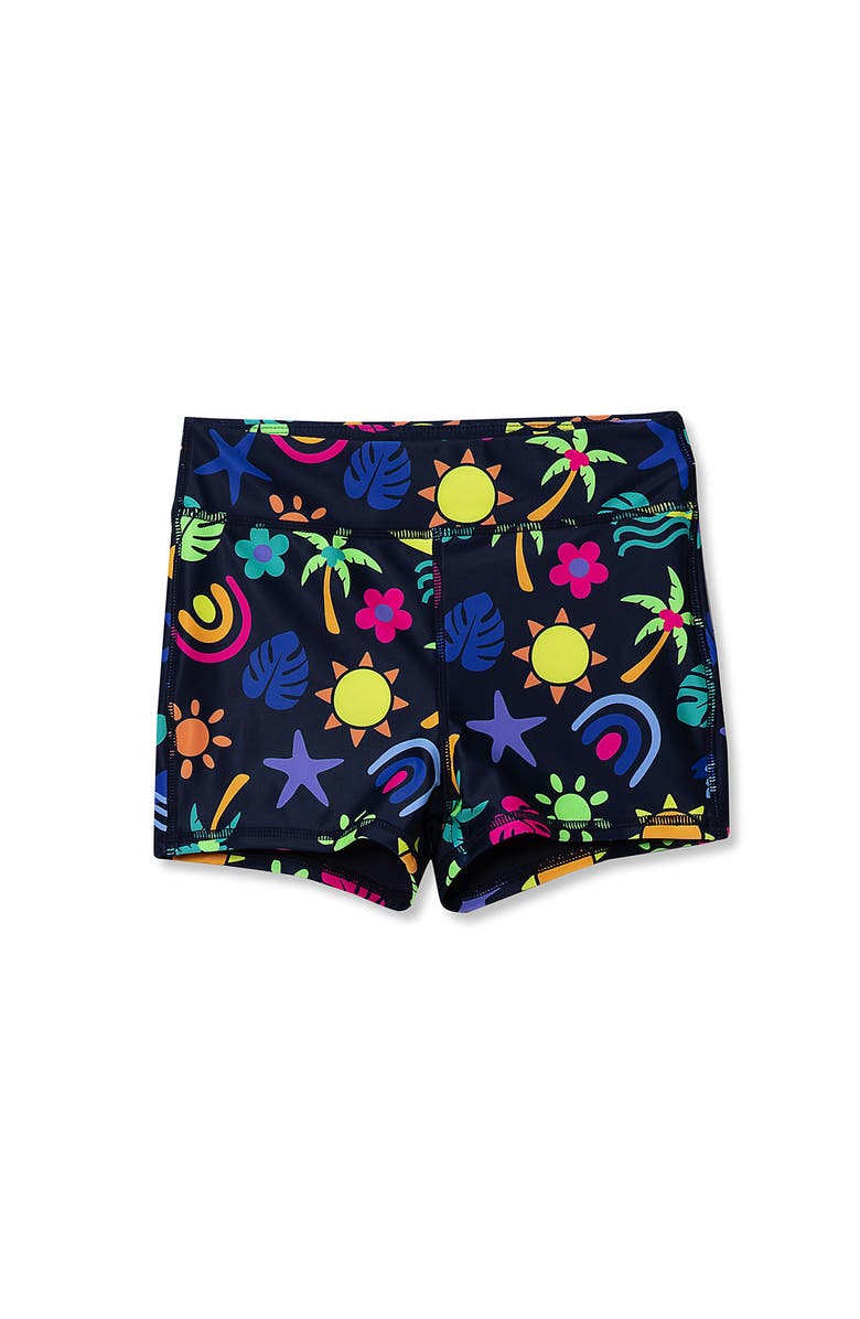 Lands' End Girls Plus Chlorine Resistant Swim Boyshort, Main, color, Retro Surf/Navy