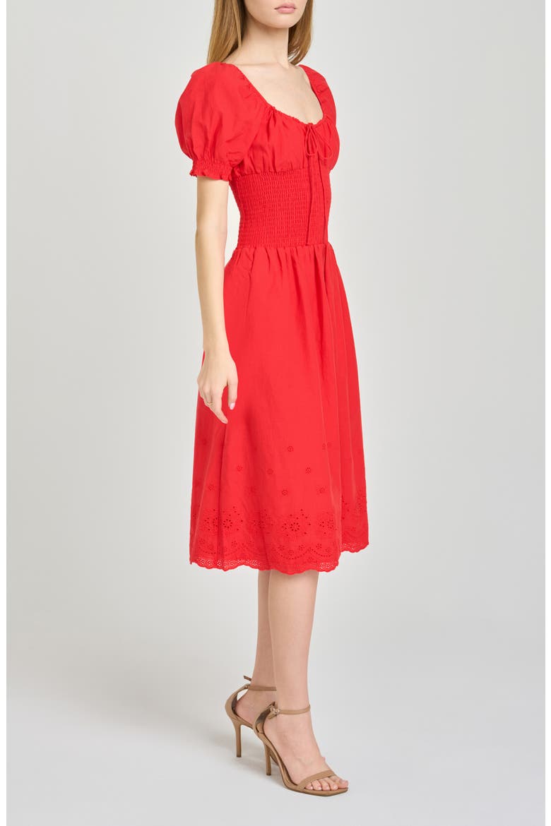 x Hannah Lovey Porter Dahlia Eyelet Detail Cotton Dress (Nordstrom Exclusive), Alternate, color, RED