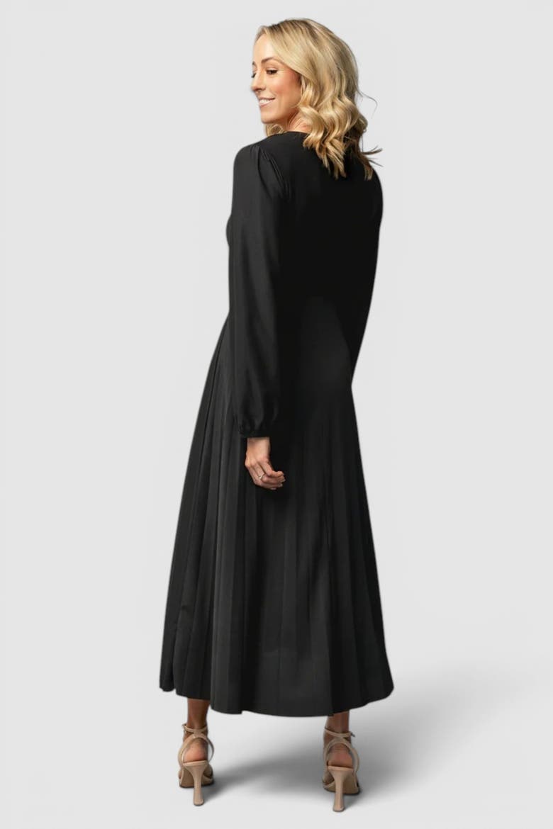 Lynda Pleated Midi Dress, Alternate, color, Black