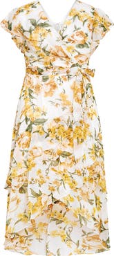 City Chic Floral Faux Wrap Tiered Midi Dress