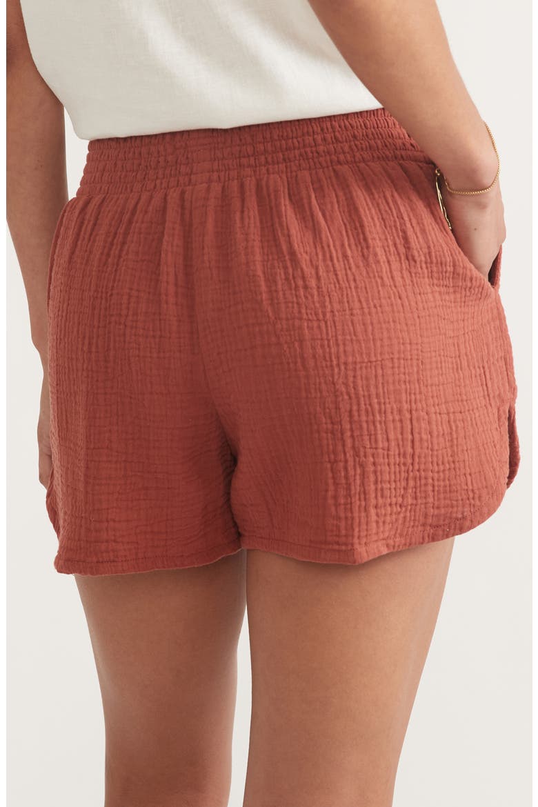 Corinne Smocked Double Cloth Cotton Shorts, Alternate, color, RUST
