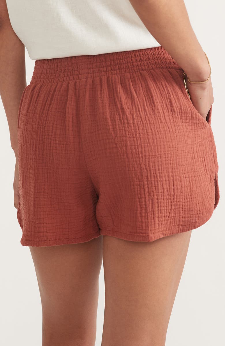 Marine Layer Corinne Smocked Double Cloth Cotton Shorts, Alternate, color, 