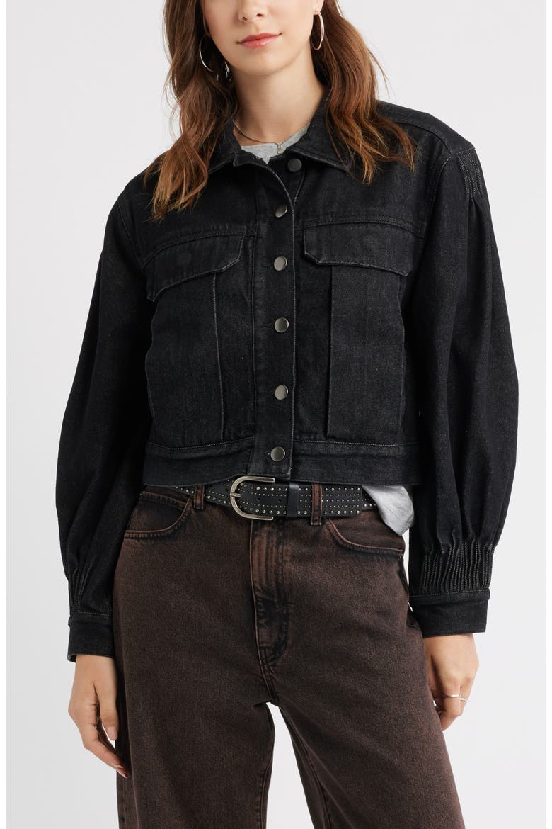 Pintucked Denim Jacket, Alternate, color, WASHED BLACK