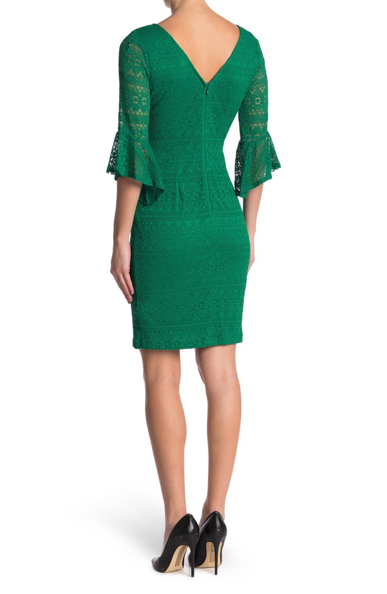 Kensie Bell Sleeve Lace Sheath Dress, Alternate, color, 
