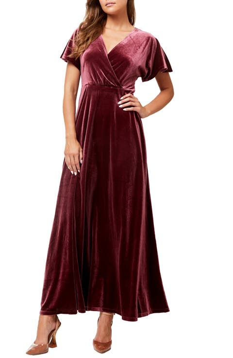 June Velvet Flutter Sleeve Maxi Dress