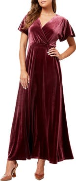 BY DESIGN June Velvet Flutter Sleeve Maxi Dress