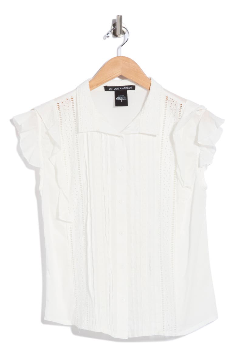 Mixed Media Cotton Eyelet Top, Main, color, WHITE