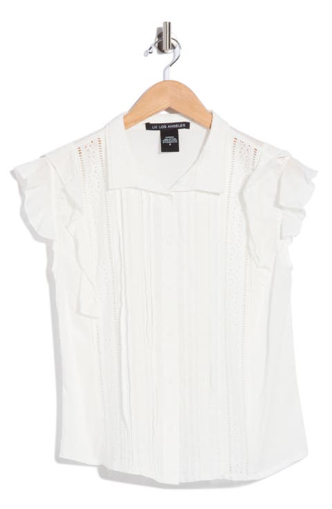 Mixed Media Cotton Eyelet Top
