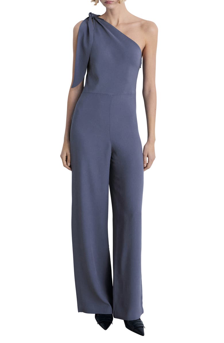 MANGO Asymmetric Satin Jumpsuit, Main, color, Charcoal