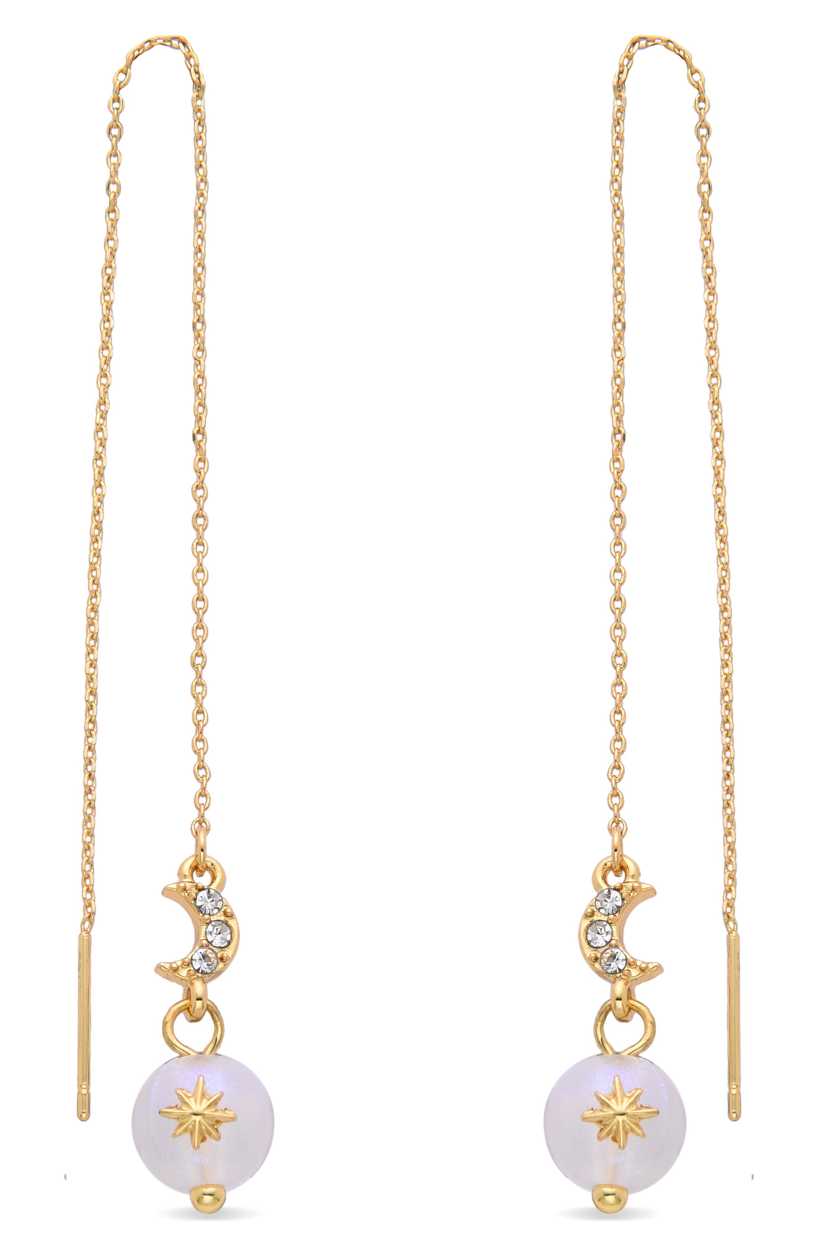 EYE CANDY LOS ANGELES Celestial Moon CZ & Glass Pearl Drop Threader Earrings