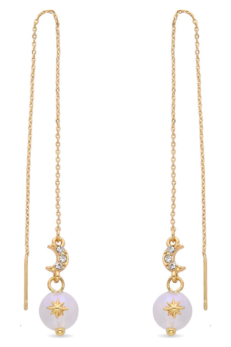 Celestial Moon CZ & Glass Pearl Drop Threader Earrings, Main, color, GOLD