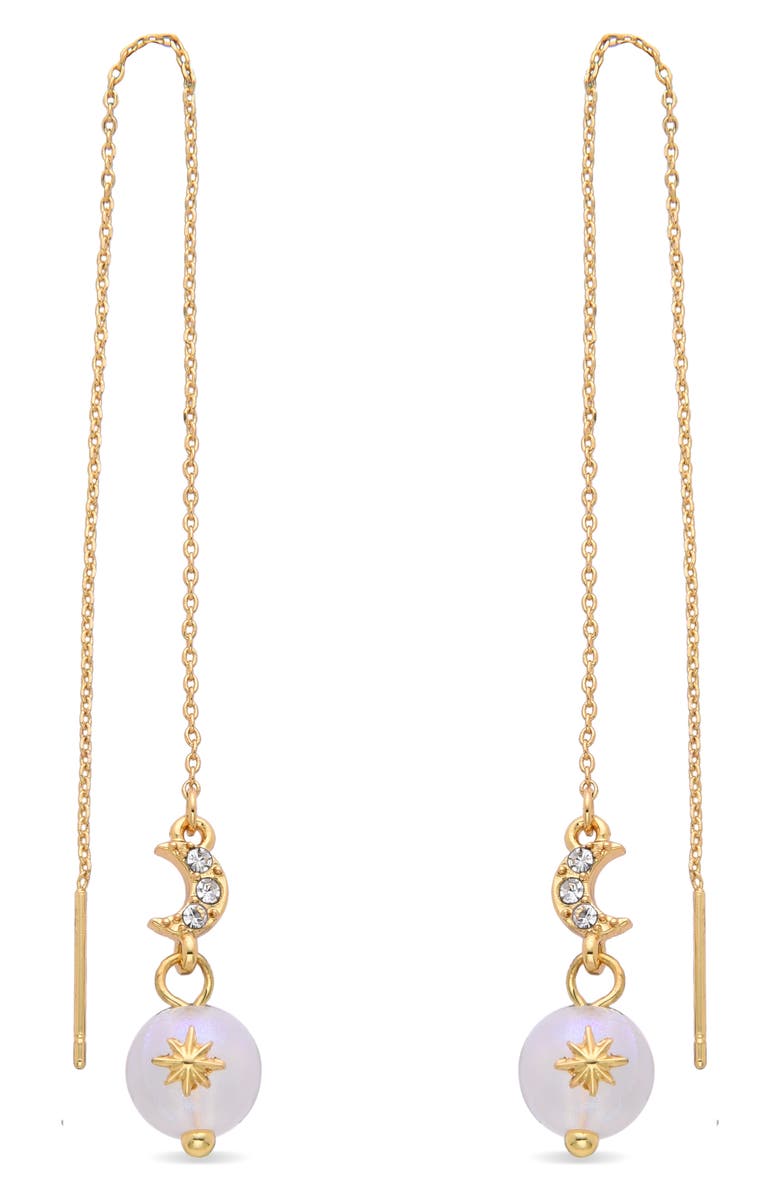 EYE CANDY LOS ANGELES Celestial Moon CZ & Glass Pearl Drop Threader Earrings, Main, color, Gold