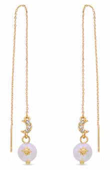 EYE CANDY LOS ANGELES Celestial Moon CZ & Glass Pearl Drop Threader Earrings