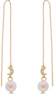EYE CANDY LOS ANGELES Celestial Moon CZ & Glass Pearl Drop Threader Earrings