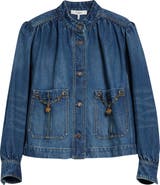 Chloé Chain Detail Puff Shoulder Denim Jacket
