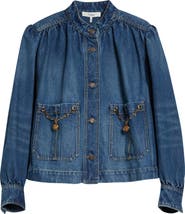 Chloé Chain Detail Puff Shoulder Denim Jacket
