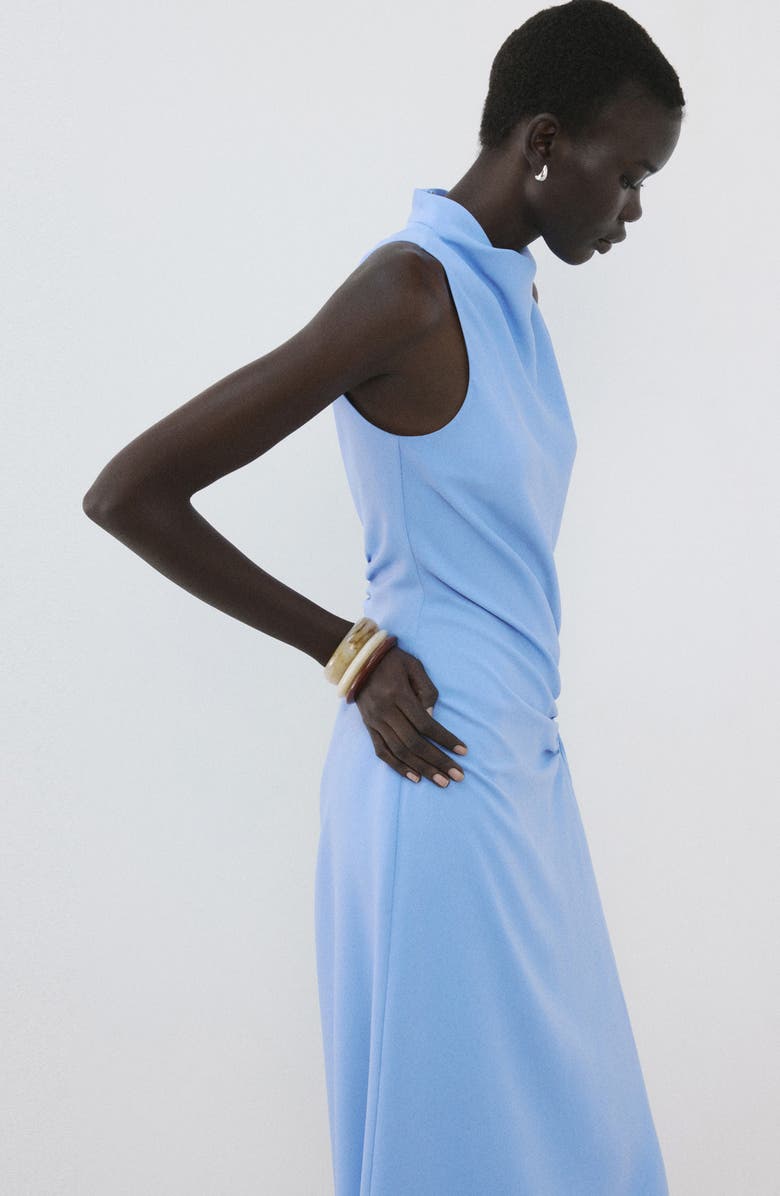 MANGO Ruched Sleeveless Midi Dress, Alternate, color, 