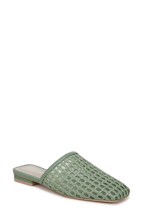 【送料&関税込】BY FAR Light Green Leather Flick Mules Flick Mule - By Far - Green - Leather