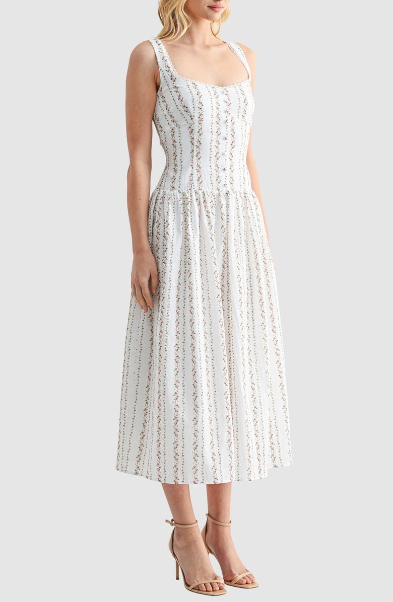 Lush Floral Button Detail Fit & Flare Midi Sundress, Alternate, color, Pink Floral