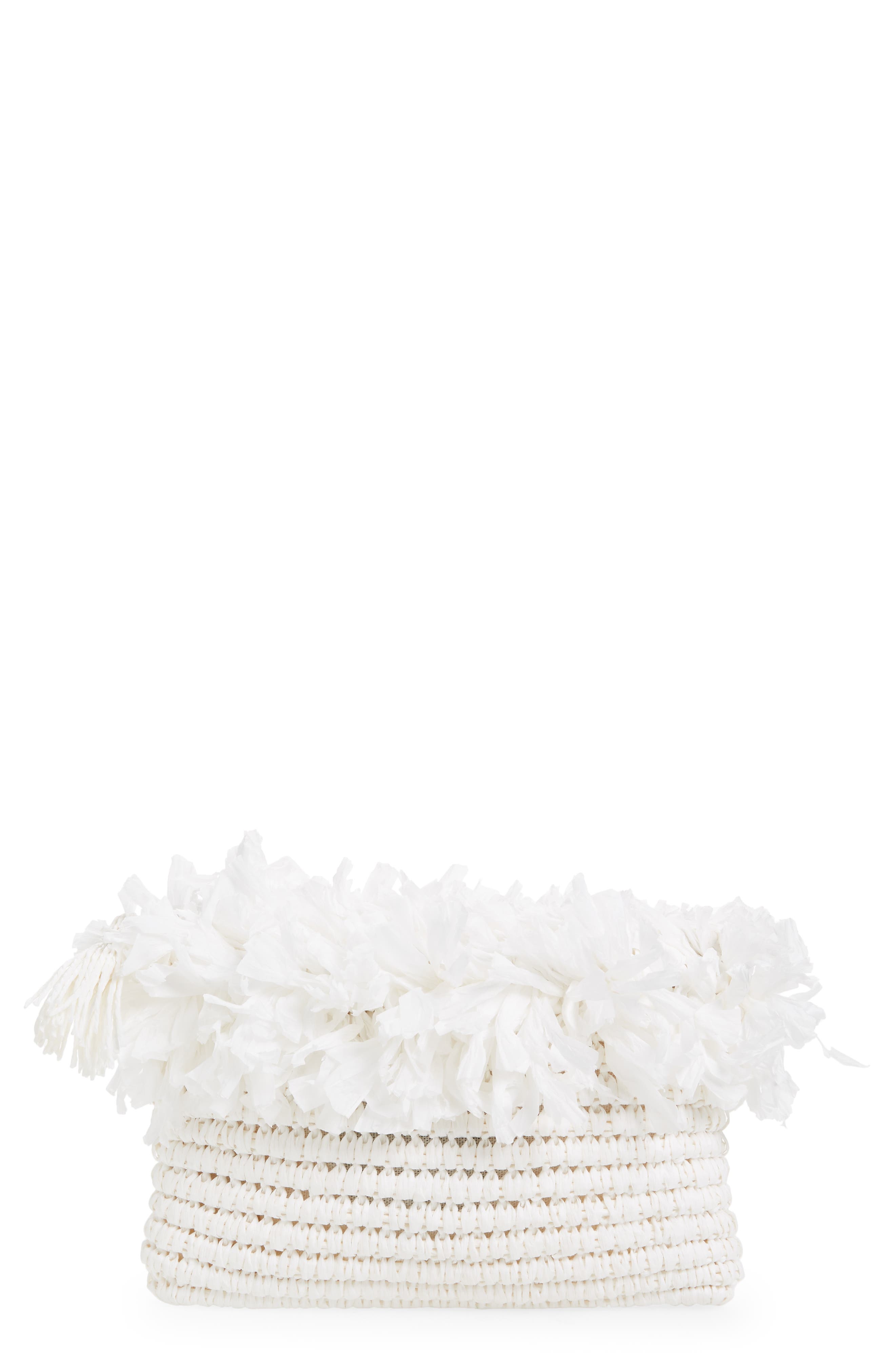 Rose Crochet Straw Clutch, Main, color, WHITE