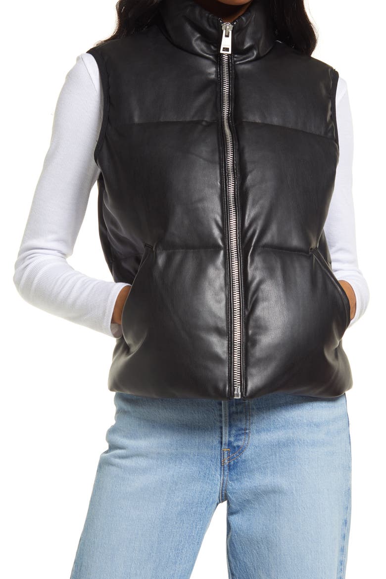 Levi's® 507™ Quilted Faux Leather Puffer Vest, Alternate, color, BLACK