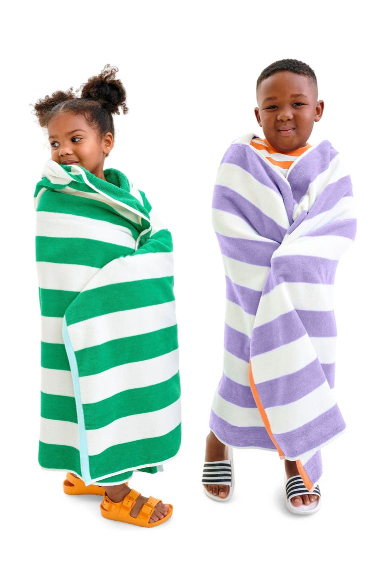Kids Stripe Hoodie Towel, Alternate, color, Iris White Stripe