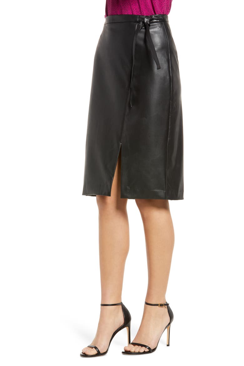Faux Leather Wrap Skirt, Alternate, color, ANNE BLACK