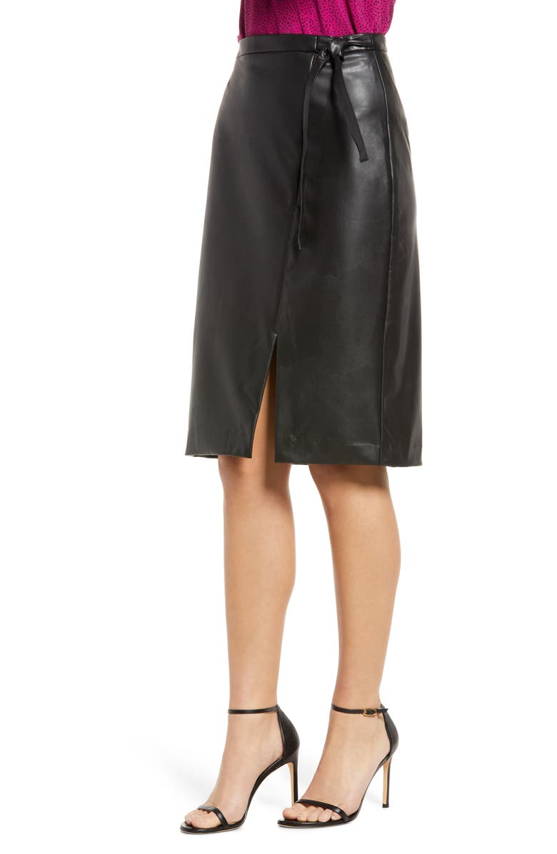 Anne Klein Faux Leather Wrap Skirt, Alternate, color, 