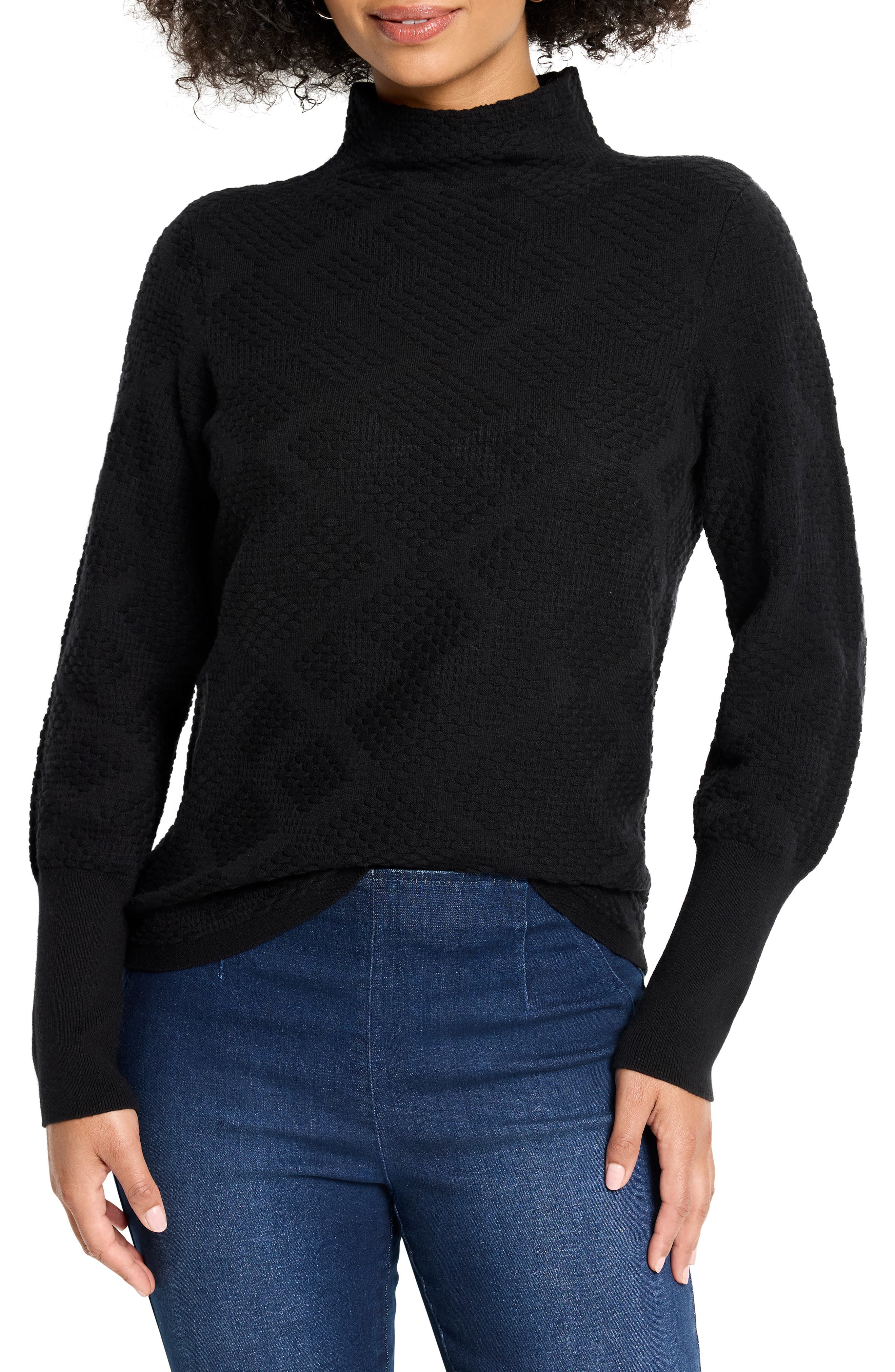 NIC+ZOE Diamond Stitch Funnel Neck Sweater