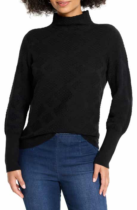 NIC+ZOE Diamond Stitch Funnel Neck Sweater