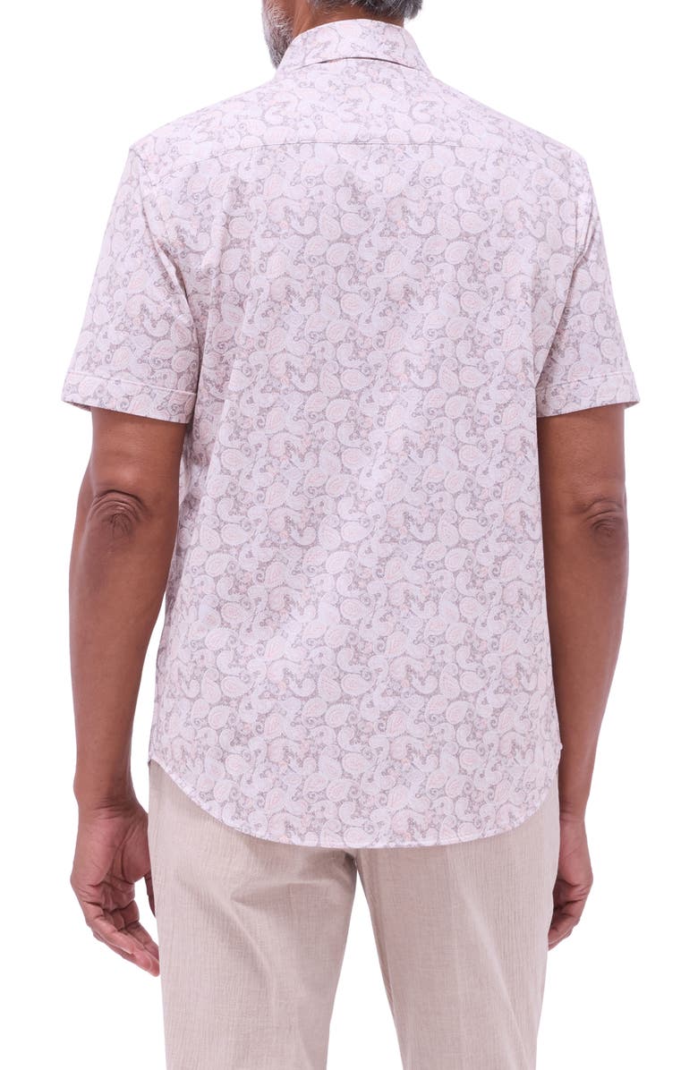 Bugatchi Miles OoohCotton<sup>®</sup> Paisley Short Sleeve Button-Up Shirt, Alternate, color, Papaya