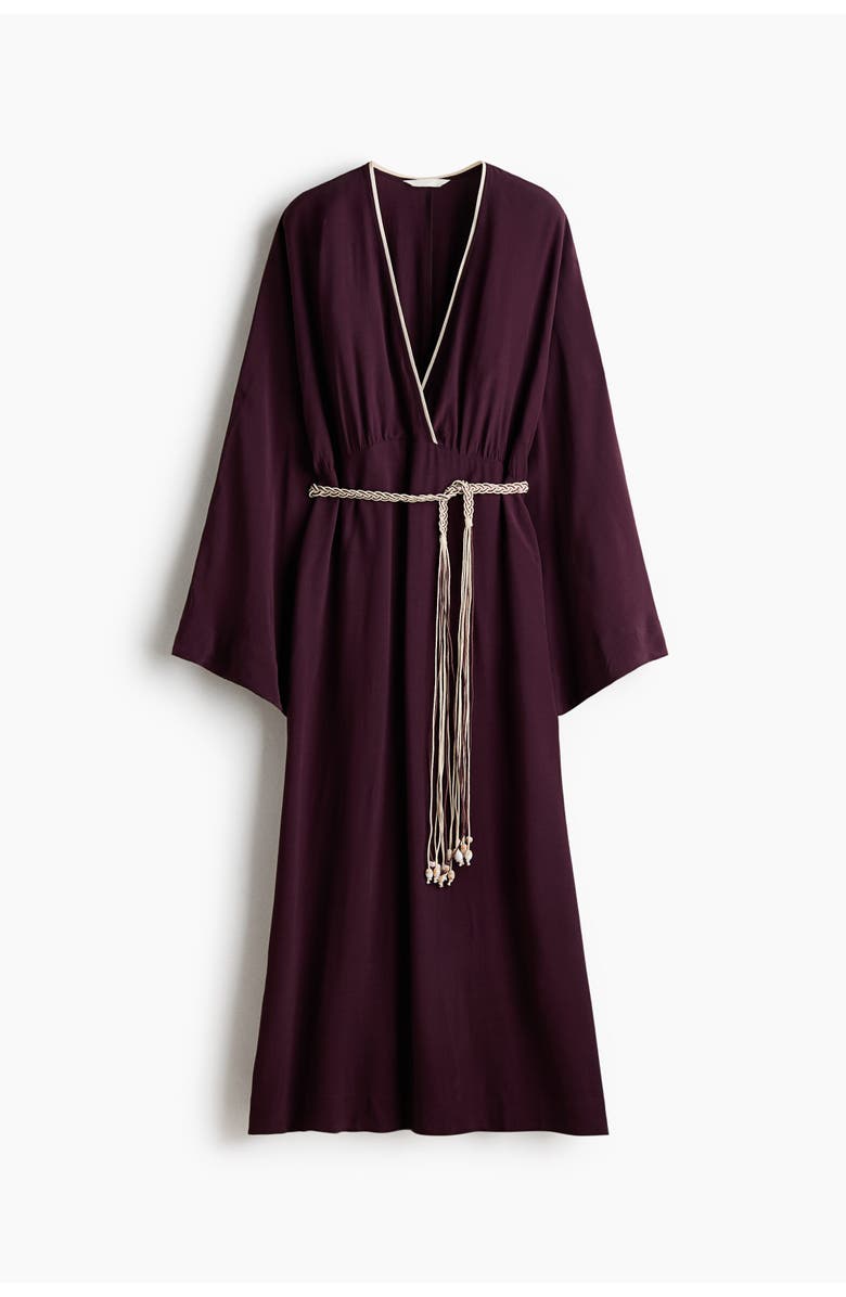 H&M Belted Viscose Dress, Alternate, color, Dark Plum Purple
