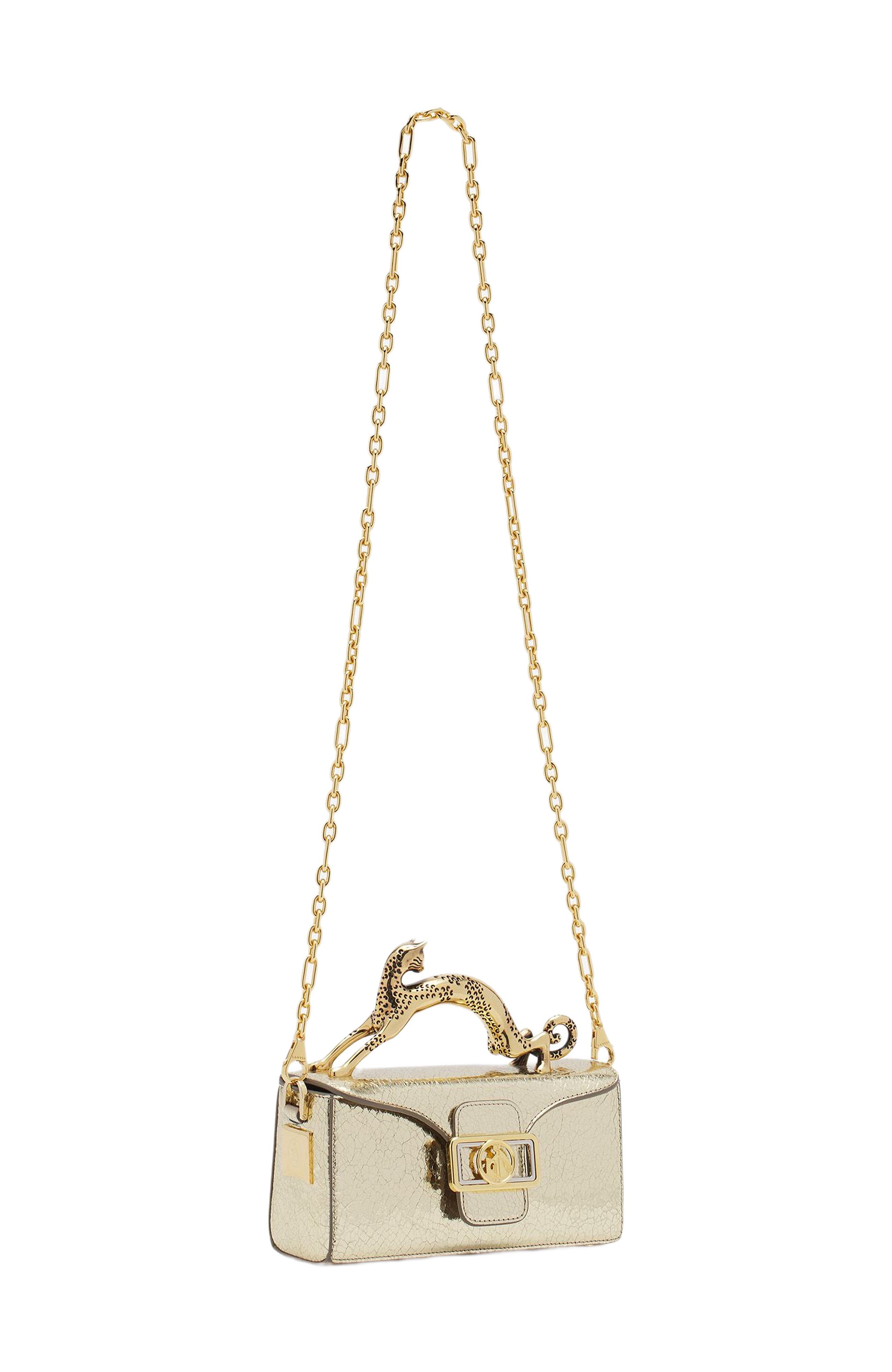 Lanvin Nano Pencil Cat Bag In Crackled Metallic Leather, Alternate, color, 