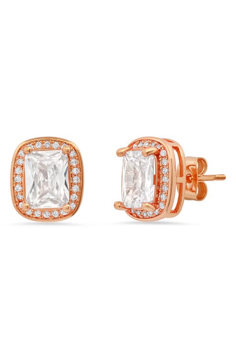 Radiant-Cut Simulated Diamond Halo Stud Earrings