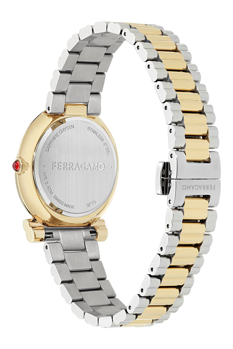 Gancini Mother-of-Pearl Two-Tone Twisted Bracelet Watch, 32mm, Alternate, color, TWO TONE
