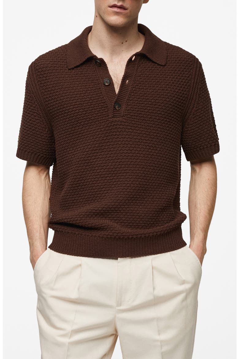 Braided Knit Polo, Main, color, TOBACCO BROWN