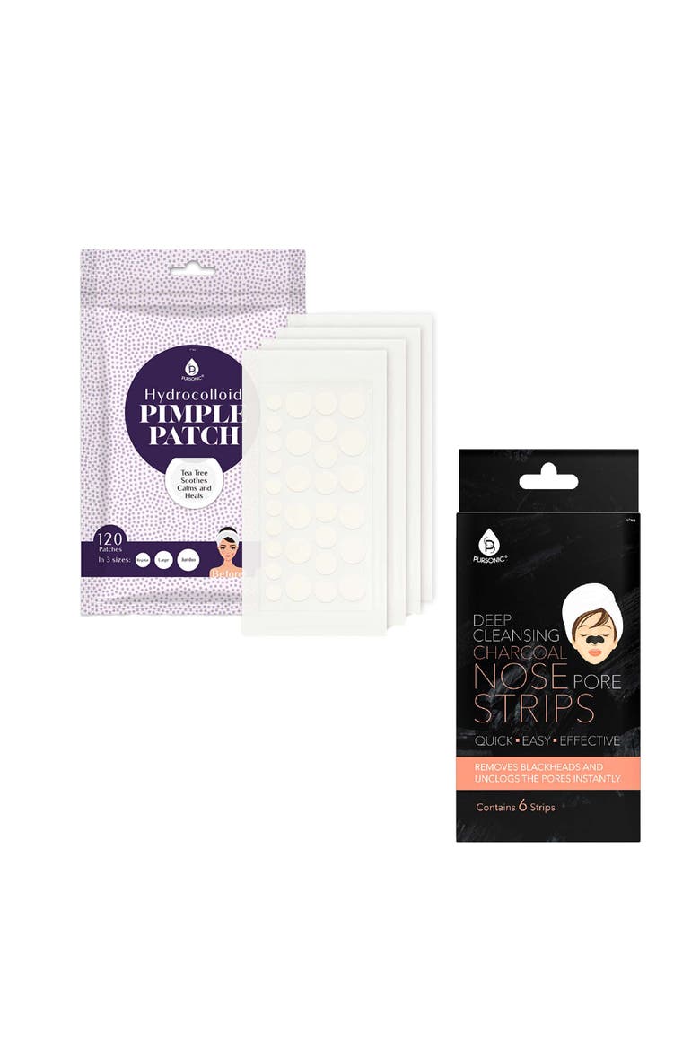 Deep Cleansing Charcoal Nose Pore Strip 6-Pack & Hydrocolloid Pimple Patch, 120-Count, Main, color, Black and White