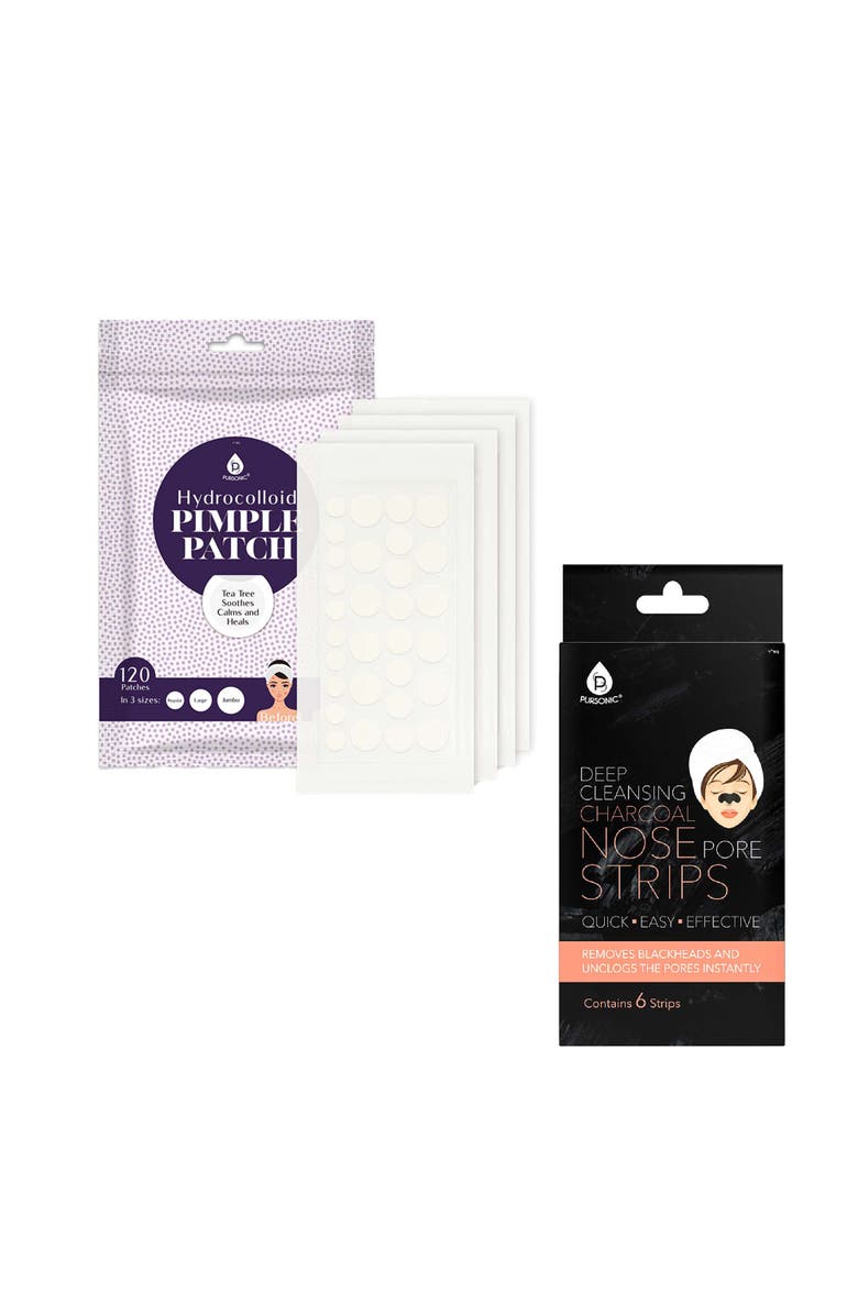PURSONIC Deep Cleansing Charcoal Nose Pore Strip 6-Pack & Hydrocolloid Pimple Patch, 120-Count, Main, color, Black And White