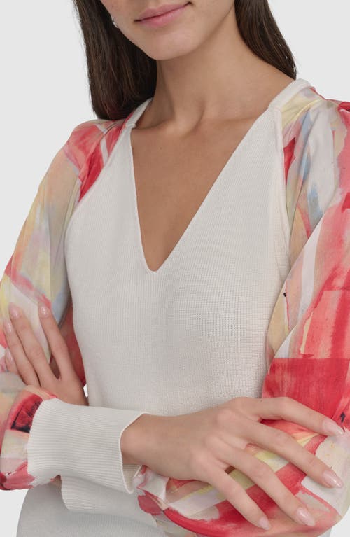 Dkny Mixed Media Sweater In Ivory/pane