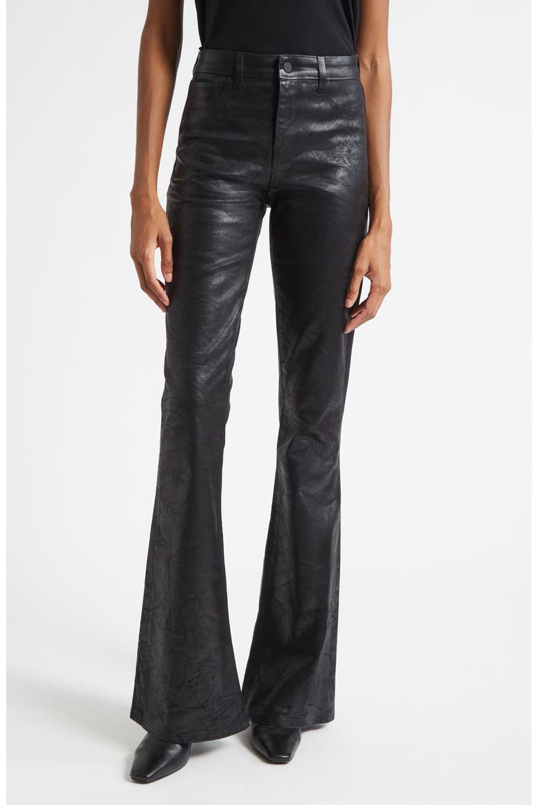 Marty Coated High Waist Flare Leg Jeans, Main, color, BLACK CRACKLE COATED